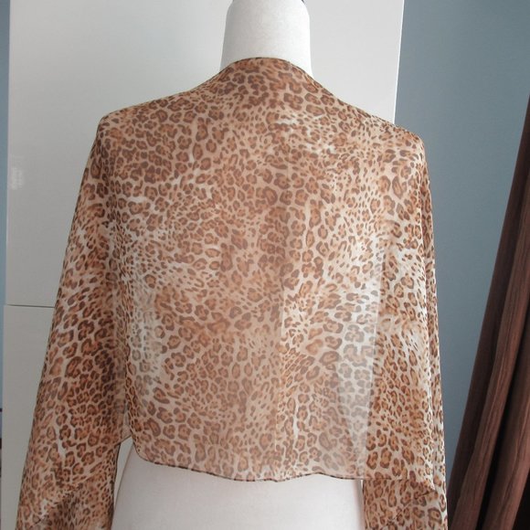 100% Silk Animal Print Scarf Rectangular Sheer Scarf 70" x 17" Brown NWOT - Picture 2 of 7